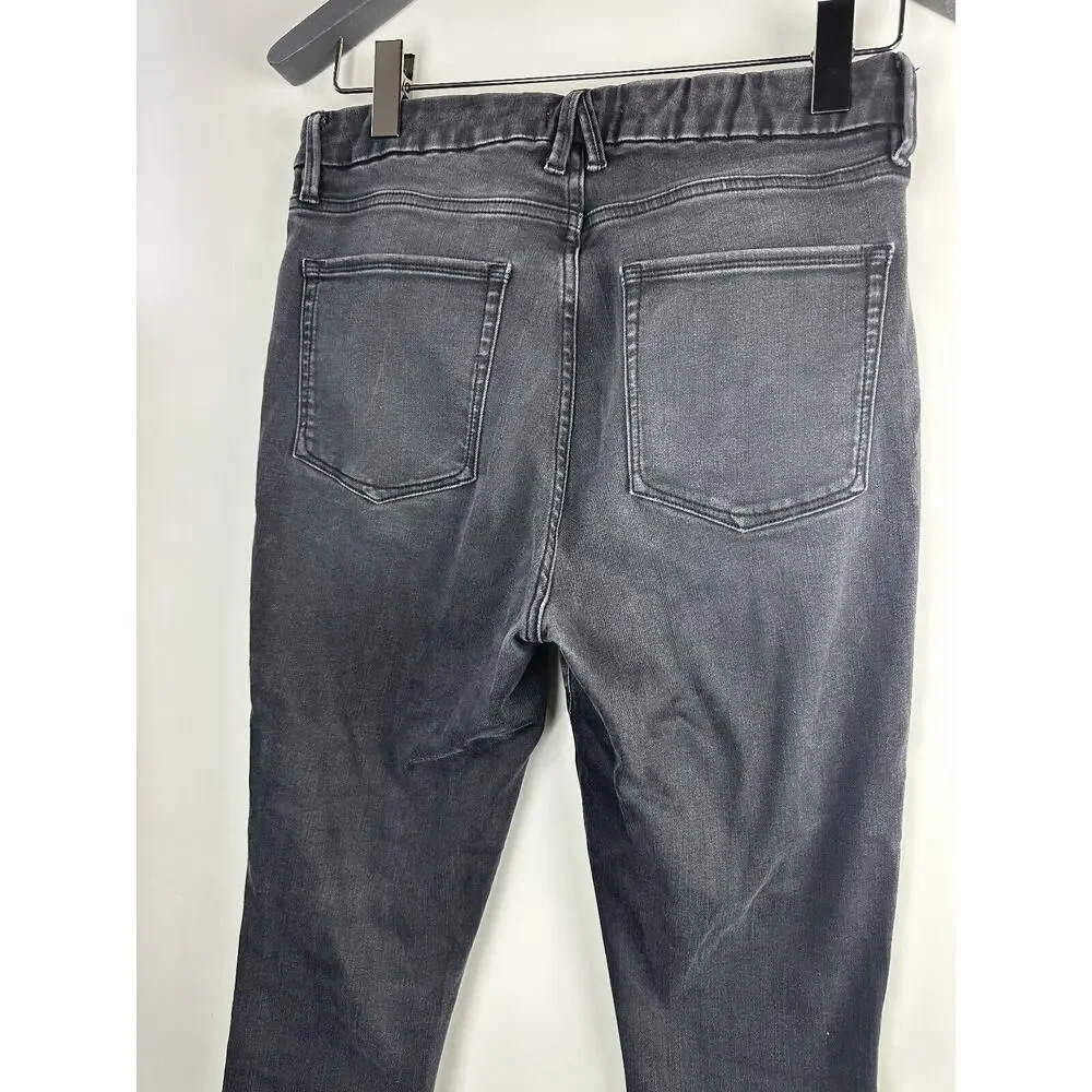 Good American Good Waist Ripped High Waist Crop Jeans Distressed Black Size 14 - Picture 10 of 12